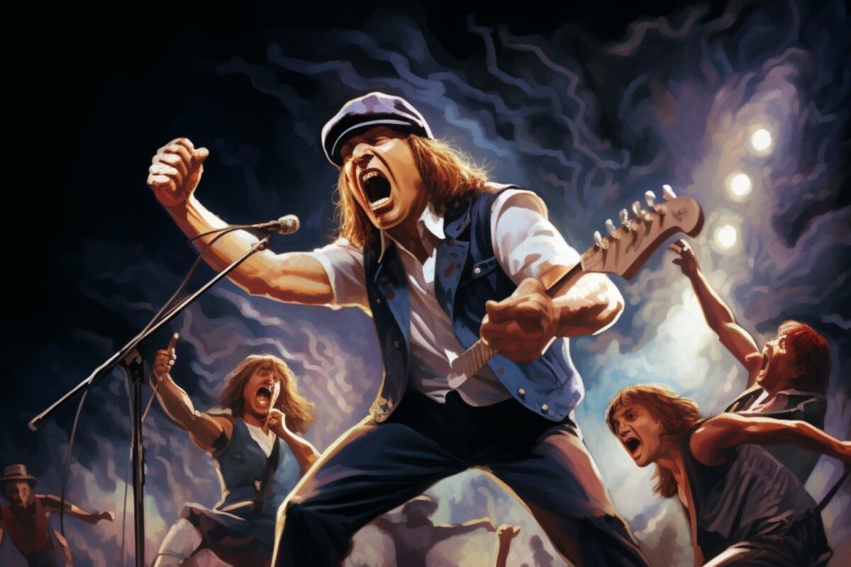 AC/DC performance 1990 illustration