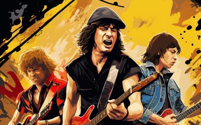 AC/DC performing in the 1970's illustration